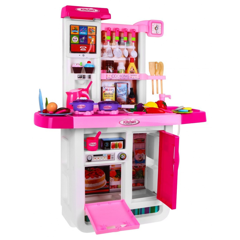 Liela interaktīvā virtuve ar piederumiem, rozā krāsā