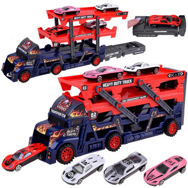 Traktors ar rotaļu automašīnām