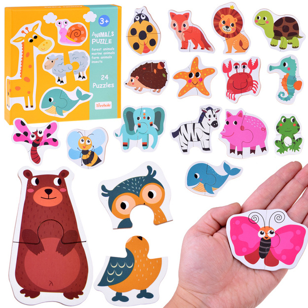 Mini puzles komplekts - Dzīvnieki, 24 gabaliņi