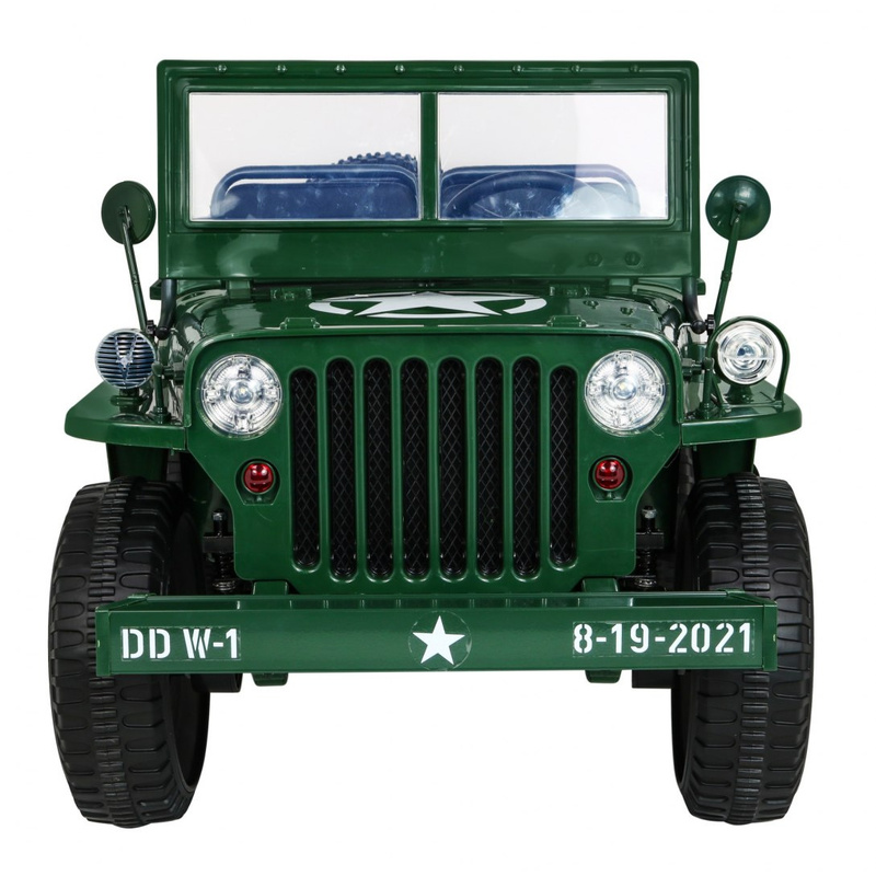 Trīskāršs elektromobilis Retro Armijas SUV, zaļš