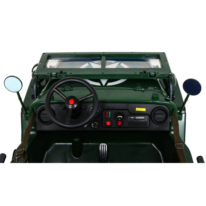 Trīskāršs elektromobilis Retro Armijas SUV, zaļš