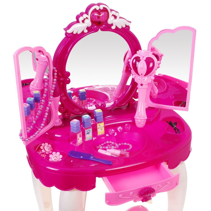 Skaistumkopšanas galdiņš ar krēslu un citiem piederumiem, rozā