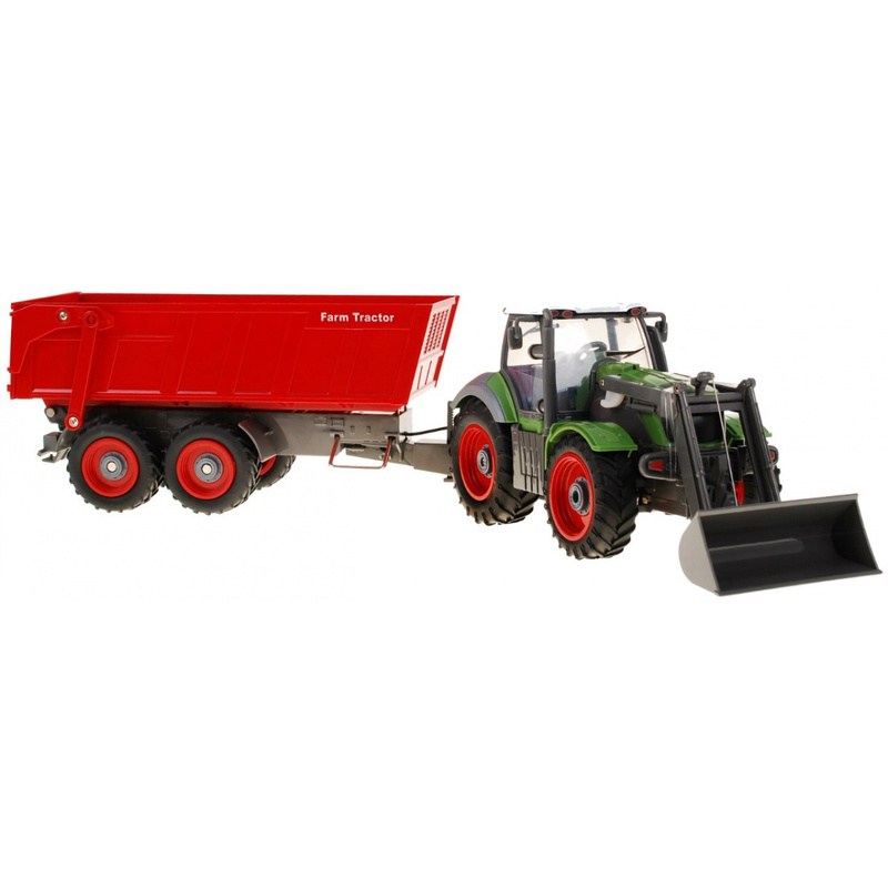 Tālvadības traktors ar piekabi 1:28, zaļš un sarkans