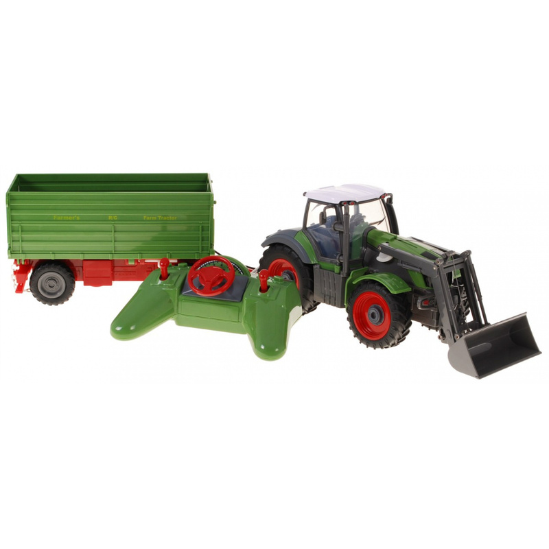 Tālvadības traktors ar piekabi 1:28, zaļš