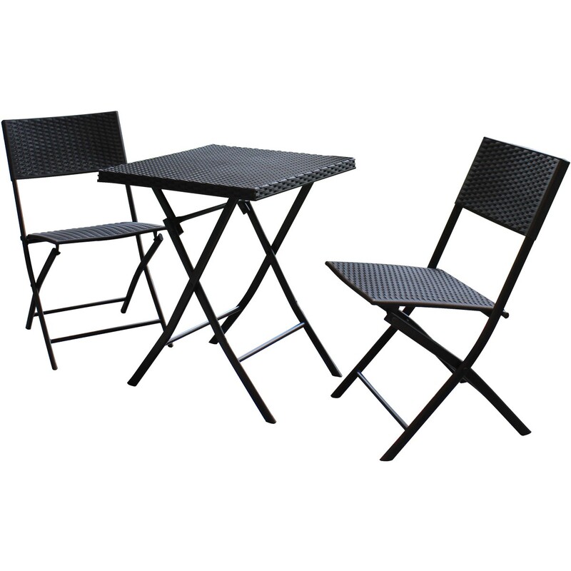 Balkona mēbeļu komplekts galds un 2 krēsli melnā krāsā