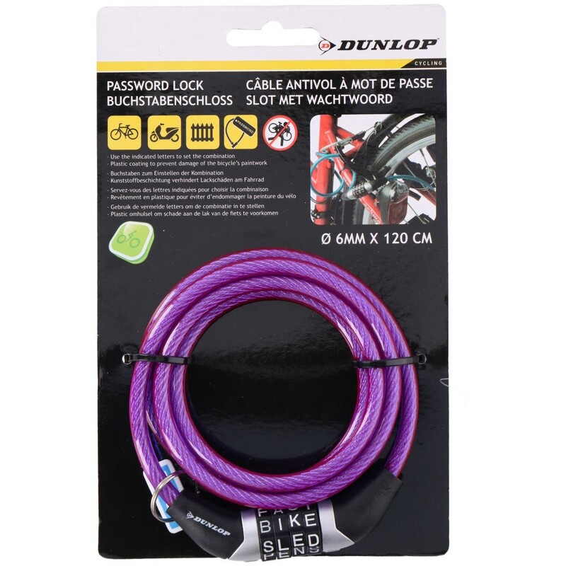 Dunlop spirālveida velosipēda slēdzene, violeta