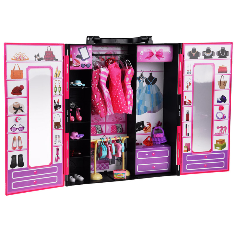 Lelles un garderobes komplekts ar aksesuāriem, rozā krāsā