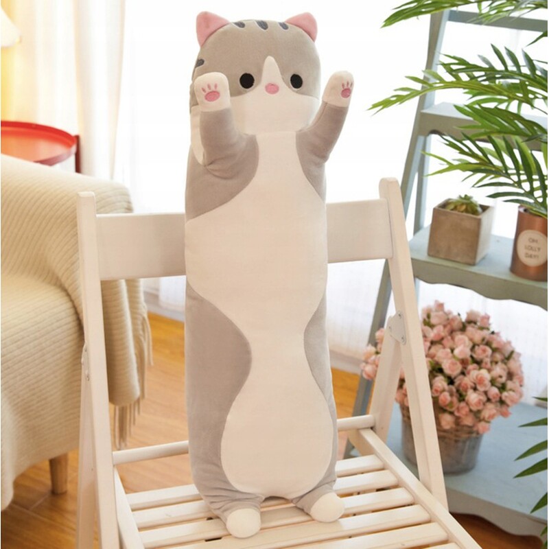 Pliša rotaļlieta iegarena, 70 cm, pelēks kaķis