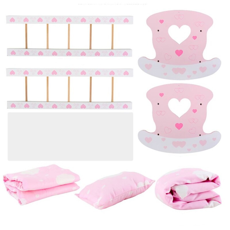 Liela koka gultiņa - šūpulis ar gultas veļu, rozā krāsā