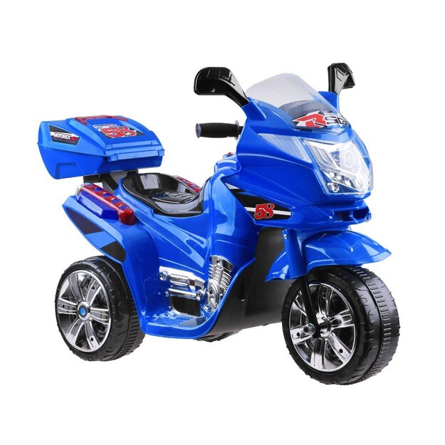 Elektriskais motocikls ar LED gaismām, zils