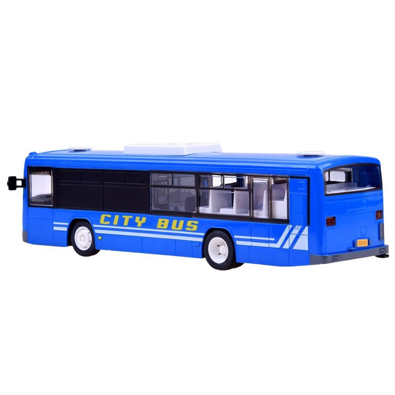 Liels autobuss ar atveramām durvīm, zils