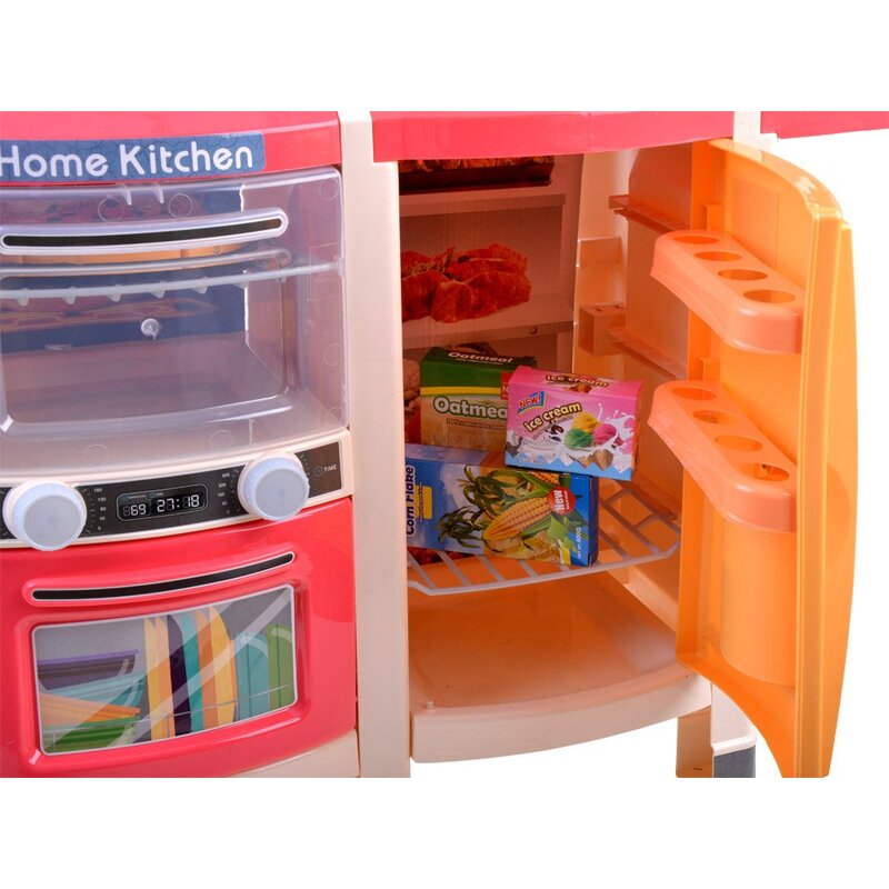 Liela bērnu virtuvīte ar ledusskapi un krāsni, sarkana