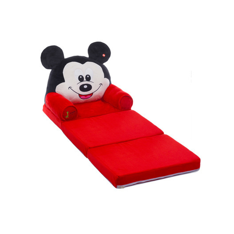 Liels bērnu klubkrēsls-izvelkams sarkans, pelēns Mikijs