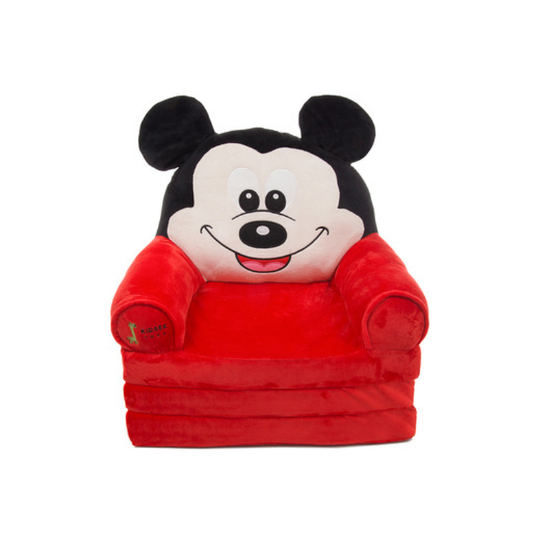 Liels bērnu klubkrēsls-izvelkams sarkans, pelēns Mikijs