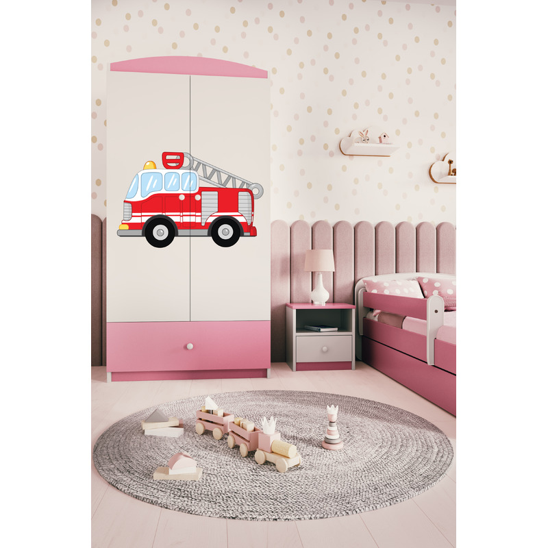 Drēbju skapis Babydreams - Ugunsdzēsēju mašīna, rozā