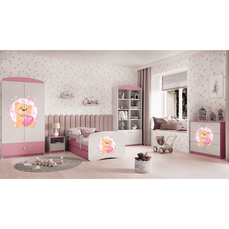 Gulta Babydreams - Lācītis ar tauriņiem, rozā, 140x70, ar atvilktni
