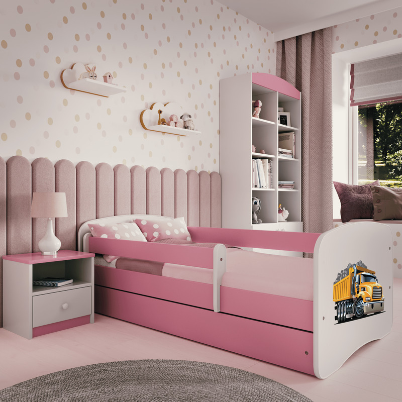Gulta Babydreams - Kravas automašīna, rozā, 160x80, ar atvilktni