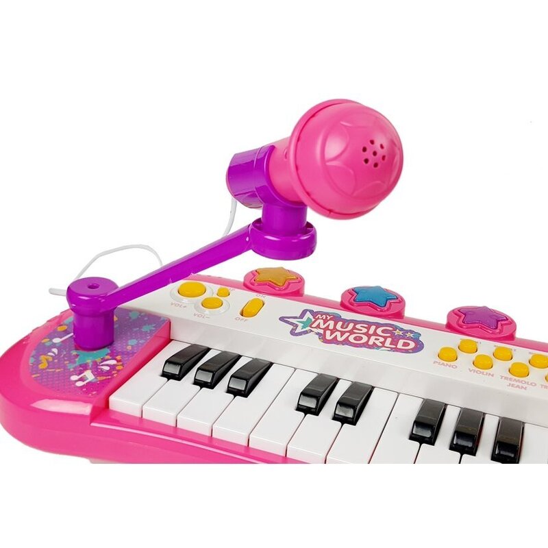 Bērnu sintezators ar mikrofonu, 24 taustiņi, rozā