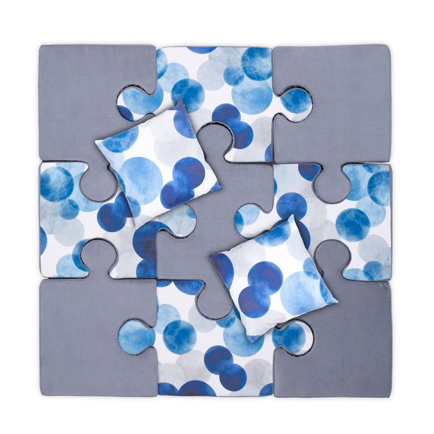 Mīksts puzles paklājs ar spilveniem, 150x150x8, zils
