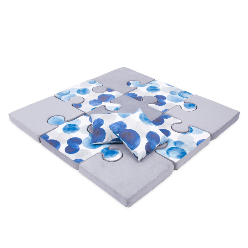 Mīksts puzles paklājs ar spilveniem, 150x150x8, zils