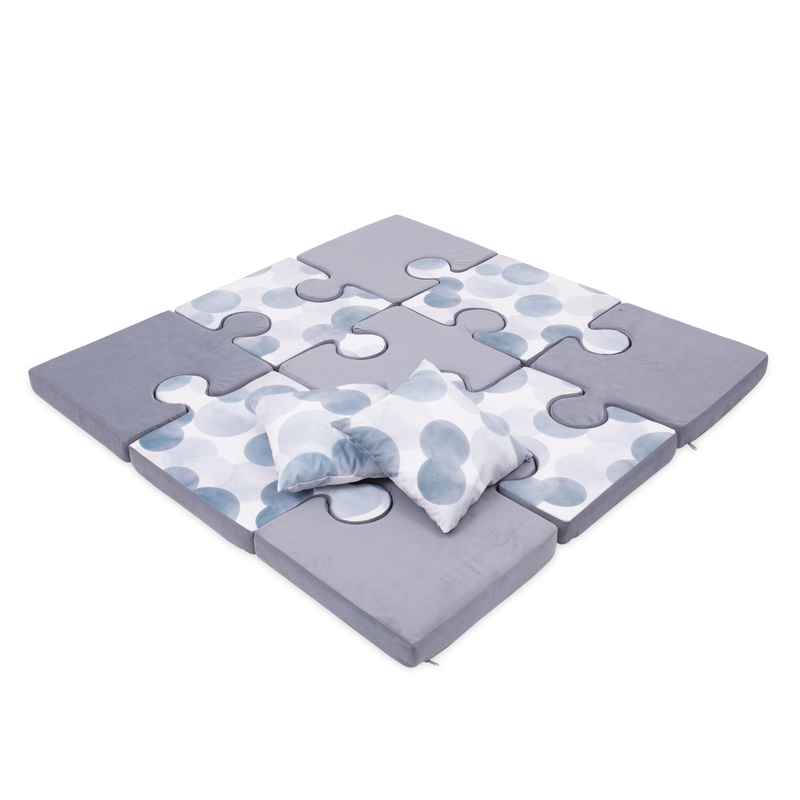 Mīksts puzles paklājs ar spilveniem, 150x150x8, pelēks