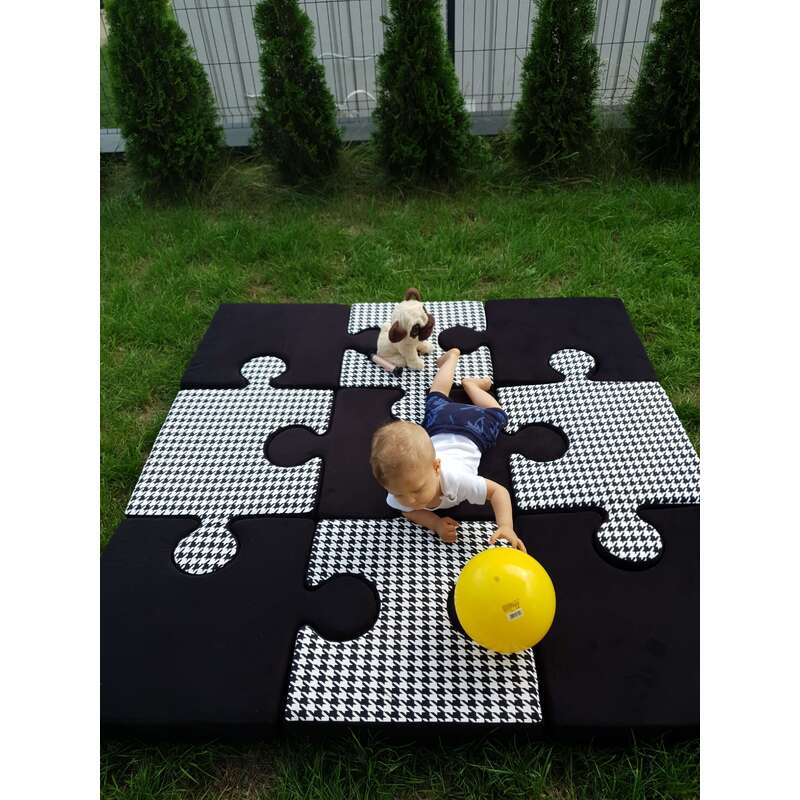 Mīksts puzles paklājs ar spilveniem, 150x150x8, melns