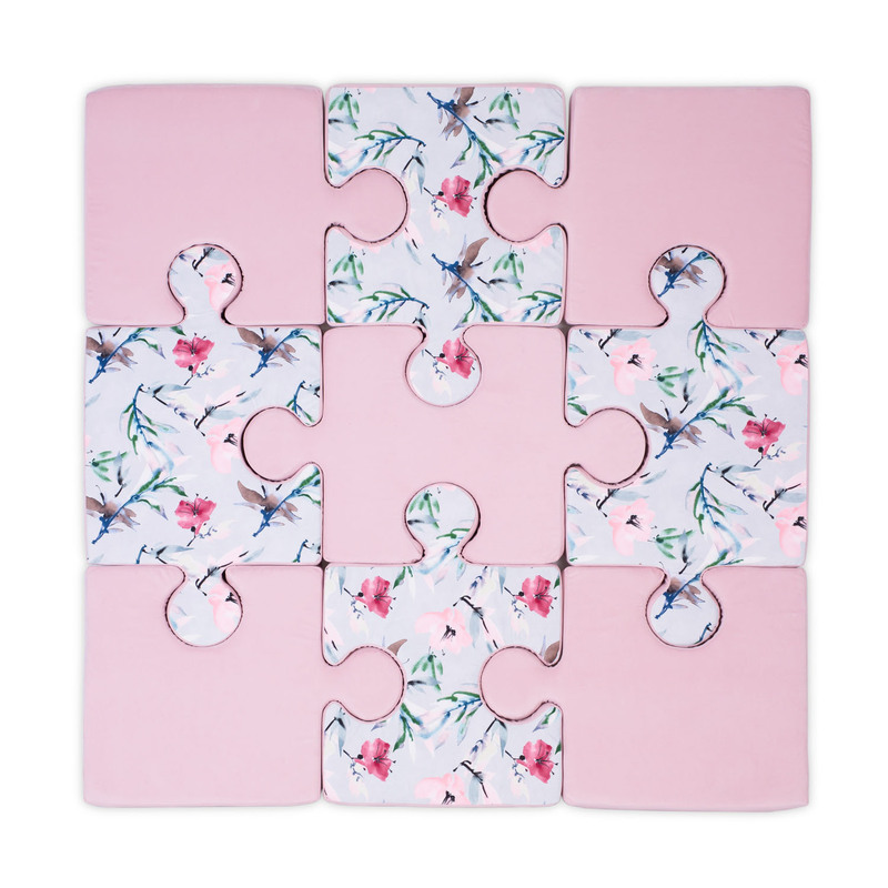 Mīksts puzles paklājs ar spilveniem, 150x150x8, rozā