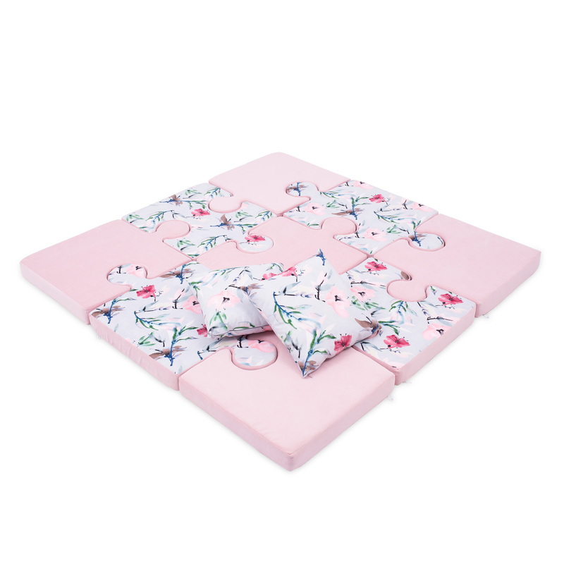 Mīksts puzles paklājs ar spilveniem, 150x150x8, rozā