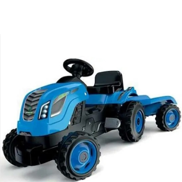Liels miniatūrs traktors ar piekabi -Smoby, zils
