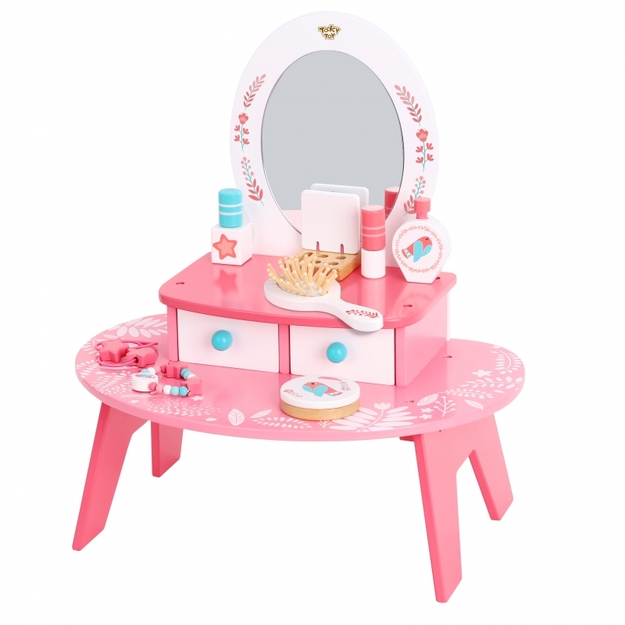 Koka skaistumkopšanas galds - Tooky Toy, rozā 