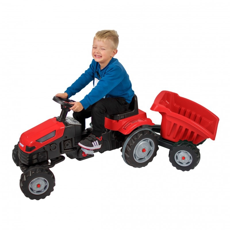 Traktors ar pedāļiem un piekabi, sarkans