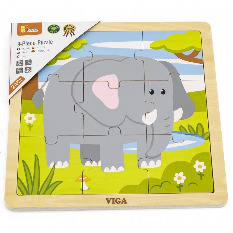 Koka puzle no 9 daļām Viga, zilonis