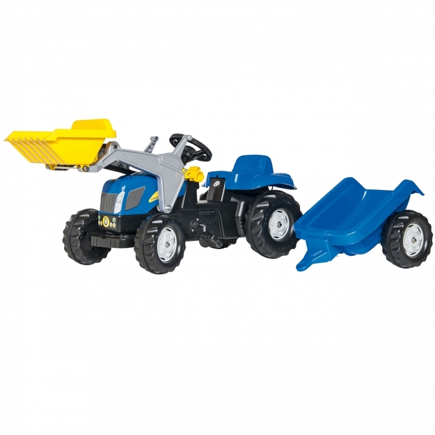 Rolly Toys Kid New Holland traktors ar kausu un piekabi, zils