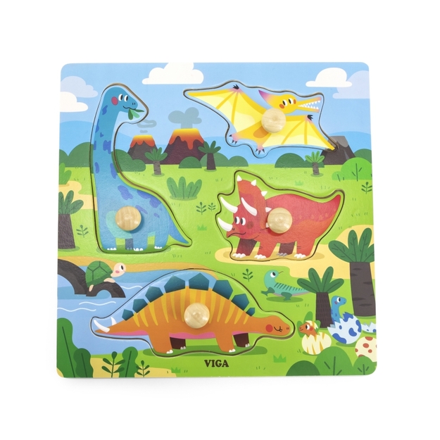 VIGA Koka puzle - Dinozauri ar rokturīšiem