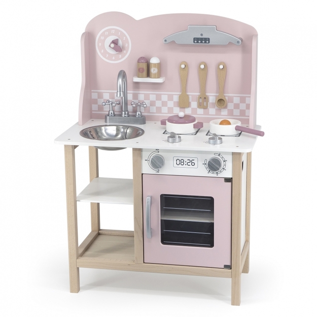 Koka virtuve ar VIGA PolarB aksesuāriem, sudraba ar rozā
