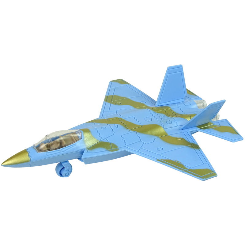 Militārā lidmašīna ar skaņas un gaismas efektiem, gaiši zila