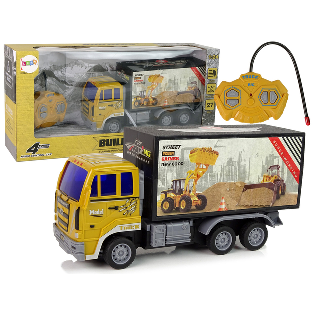  Tālvadības celtniecības kravas automašīna, 1:24, dzeltena