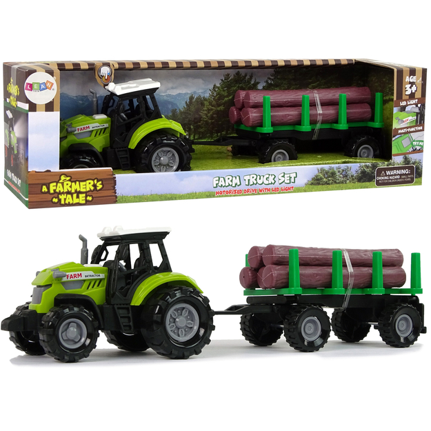Rotaļlietu traktors ar baļķu piekabi