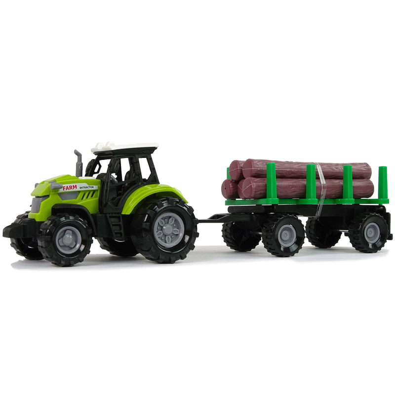 Rotaļlietu traktors ar baļķu piekabi