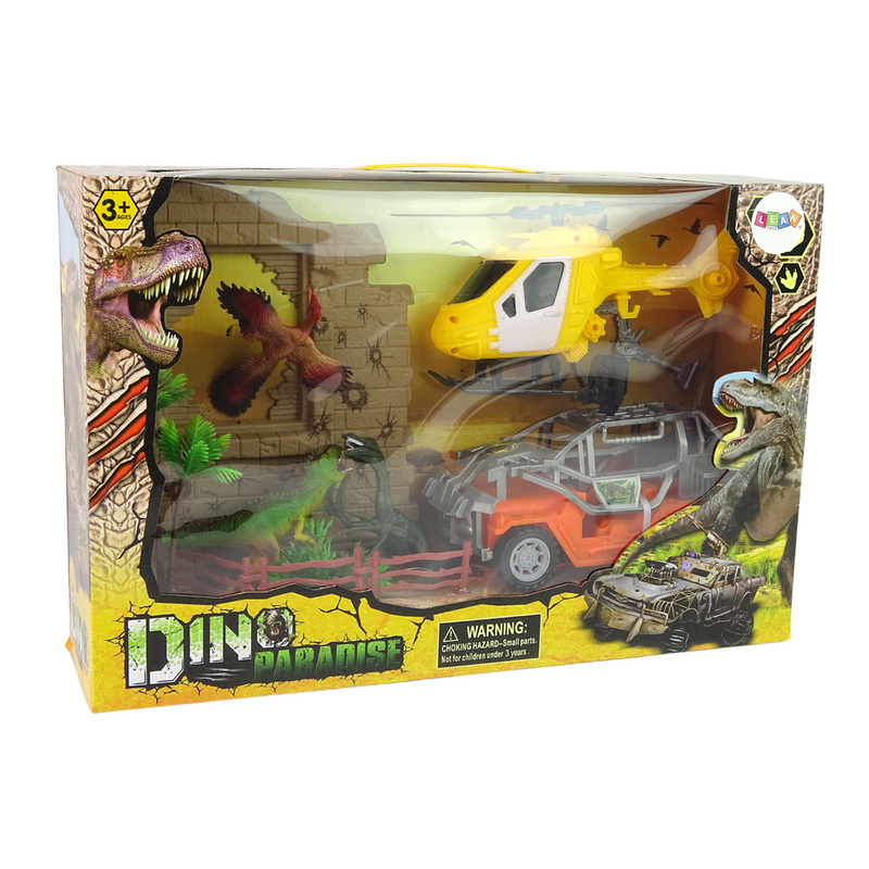 Dinozauru parks Lielais komplekts ar automašīnu un helikopteru