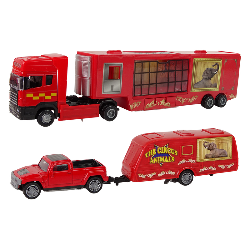 Rotaļlietu cirka dzīvnieku transportēšanas kravas automašīna ar auto