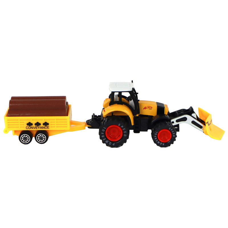 Rotaļlietu traktors ar piekabi, dzeltens
