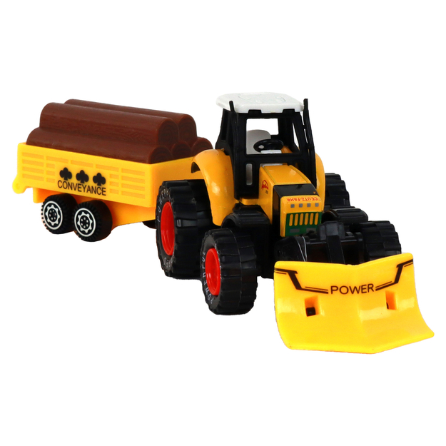 Rotaļlietu traktors ar piekabi, dzeltens