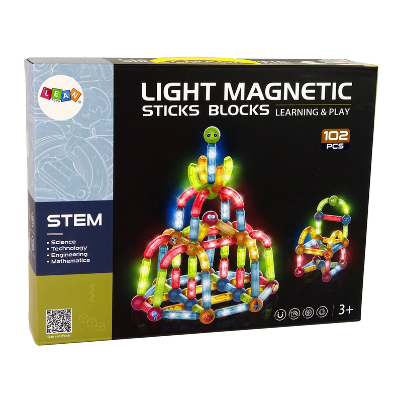 LIGHT MAGNETIC STICKS izglītojošu magnētisko klucīšu komplekts, 102 el.
