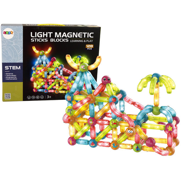 LIGHT MAGNETIC STICKS Magnētiskie klucīši, 128 gab.