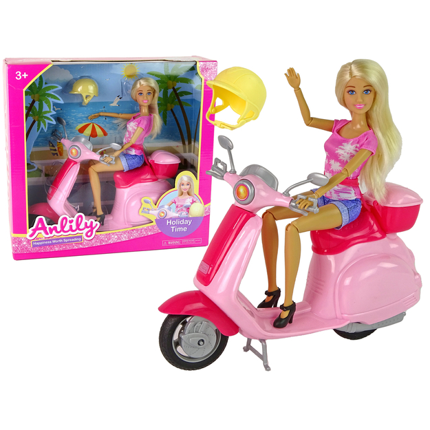 Anlily lelle uz rozā motorollera