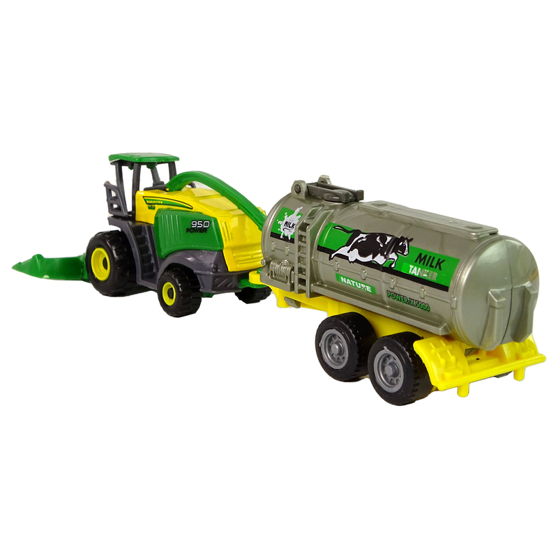 Traktors ar piekabi, zaļš/geltens