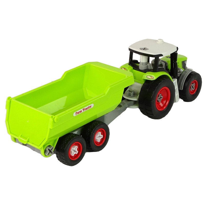 Traktors ar grozāmu piekabi, zaļš