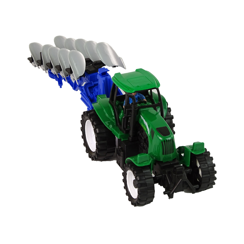 Traktors ar arklu, zaļš/zils