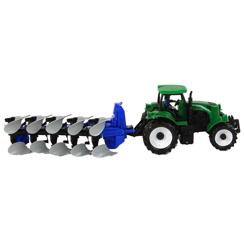 Traktors ar arklu, zaļš/zils